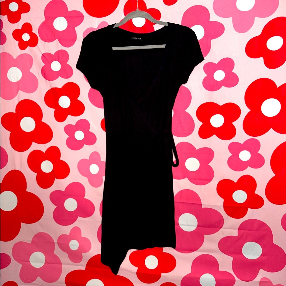 Stretch Knit Black Side-Tie Dress - Size L